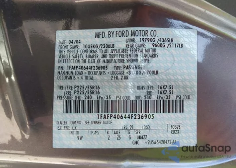 2004 Ford Mustang from USA, damaged, VIN 1FAFP40644F236905